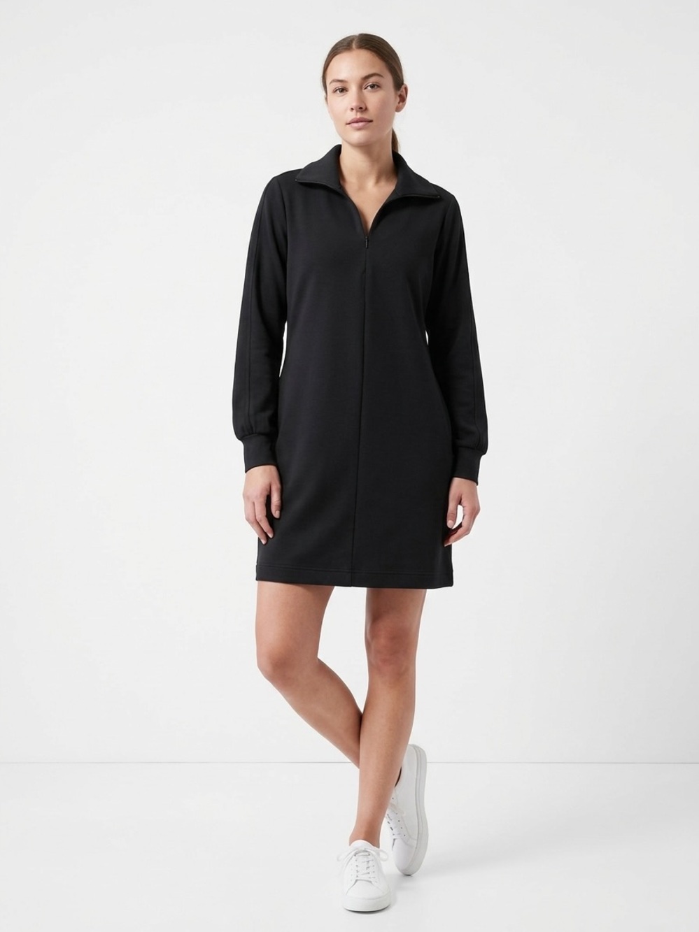 Athleta Black Zip-Front Mini Sweatshirt Dress